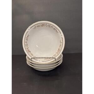 (4) Vintage Swan Floral Pattern China Soup Bowls  7” Orange, Yellow, White,Gold